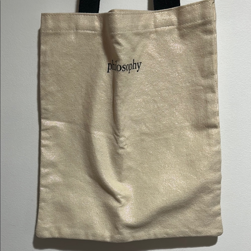 Philosophy Cream Tote Bag with a pink sparkle